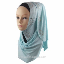 Factory supplier color plain printed cotton hijab muslim glitter jersey prayer shimmer stone stretch jersey hijab scarf